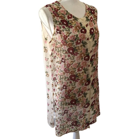 Amanda Smith Sleeveless Floral Beaded Neck Duster Kimono Cover Up Size Medium - Picture 2 of 12